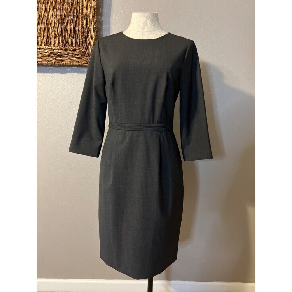 J Crew Sheath Dress 4 Gray 3/4 Sleeve Stretch Wool Career Church NEW